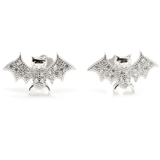 Pendientes de tuerca de Plata de Ley 925 para mujer y niña, joyería de Animal bonito, pequeño murciélago, CZ, regalo de San Valentín - malaquita tienda 36