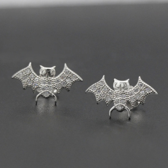 Pendientes de tuerca de Plata de Ley 925 para mujer y niña, joyería de Animal bonito, pequeño murciélago, CZ, regalo de San Valentín - malaquita tienda 36