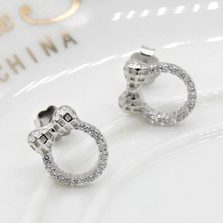 Pendientes tipo botón de plata fina 925 maciza, pendientes clásicos con lazo circular transparente CZ, joyería fina encantadora, regalo de Navidad para mujer Pendientes tipo botón de plata fina 925 maciza, pendientes clásicos con lazo circular transparente CZ, joyería fina encantadora, regalo de Navidad para mujer