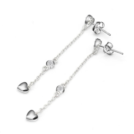 Pendientes de plata 925 con cadena de corazón, pendientes coreanos de moda, joyería para mujeres y niñas, regalo de boda para el Día de San Valentín Pendientes de plata 925 con cadena de corazón, pendientes coreanos de moda, joyería para mujeres y niñas, regalo de boda para el Día de San Valentín