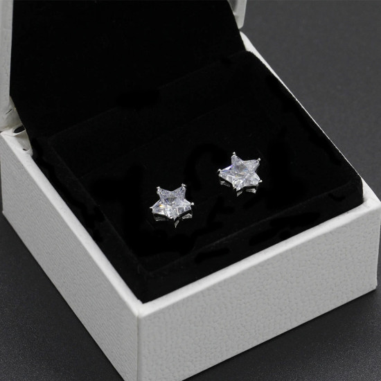 Pendientes de plata esterlina 925 para mujer, aretes de tuerca con diseño único de estrellas brillantes, joyería de moda para boda/fiesta - malaquita tienda 36