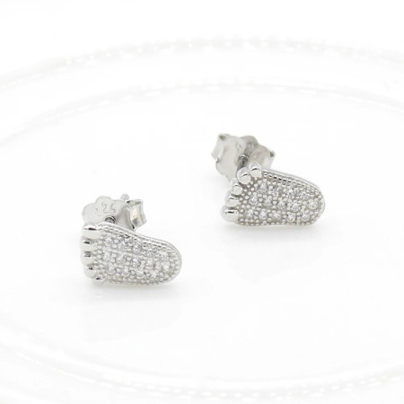 Pendientes tipo botón de plata fina 925, pendientes de circón con forma de pie pequeño para bebé, joyería de moda coreana para mujeres y niñas, bonito regalo Pendientes tipo botón de plata fina 925, pendientes de circón con forma de pie pequeño para bebé, joyería de moda coreana para mujeres y niñas, bonito regalo