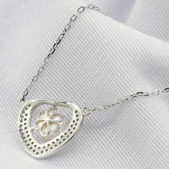 Collar con colgante de perlas de Plata de Ley 925, perla de agua dulce, corazón de amor, cadena CZ transparente, clásico para mujer, regalo de joyería de boda - malaquita tienda 36