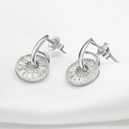 Pendientes de plata 925 para mujer y niña, aretes redondos con forma rectangular, CZ, joyería Coreana de moda, regalo de boda Pendientes de plata 925 para mujer y niña, aretes redondos con forma rectangular, CZ, joyería Coreana de moda, regalo de boda