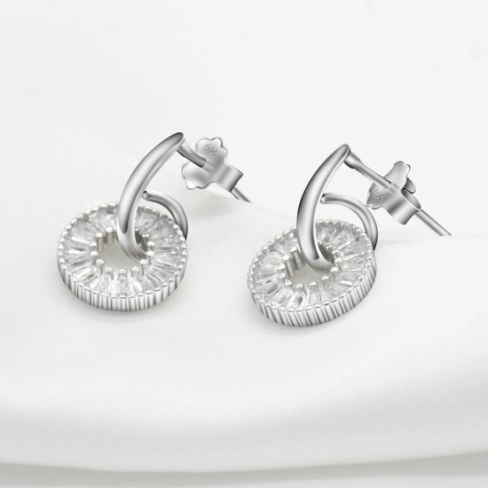 Pendientes de plata 925 para mujer y niña, aretes redondos con forma rectangular, CZ, joyería Coreana de moda, regalo de boda - malaquita tienda 36
