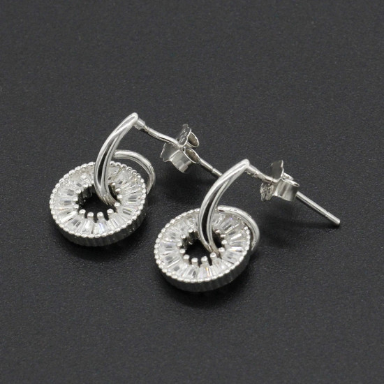 Pendientes de plata 925 para mujer y niña, aretes redondos con forma rectangular, CZ, joyería Coreana de moda, regalo de boda - malaquita tienda 36