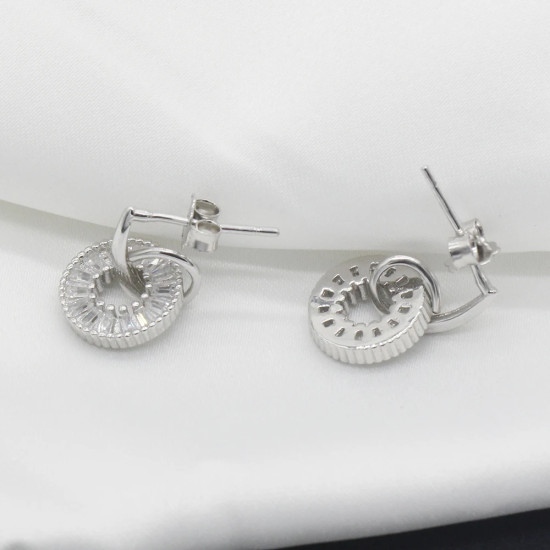Pendientes de plata 925 para mujer y niña, aretes redondos con forma rectangular, CZ, joyería Coreana de moda, regalo de boda - malaquita tienda 36