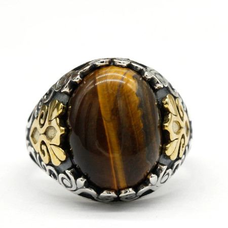 Anillo de Plata de Ley 925 hecho a mano para hombre, con piedra Natural de ojo de Tigre, anillo de plata oxidado, joyería turca para hombre Anillo de Plata de Ley 925 hecho a mano para hombre, con piedra Natural de ojo de Tigre, anillo de plata oxidado, joyería turca para hombre
