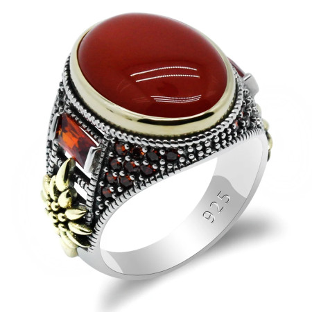 Anillo de Plata de Ley 925 con piedra de ágata roja ovalada rusa para hombre, joyería sólida de compromiso, anillo de boda, talla 8-13 Anillo de Plata de Ley 925 con piedra de ágata roja ovalada rusa para hombre, joyería sólida de compromiso, anillo de boda, talla 8-13