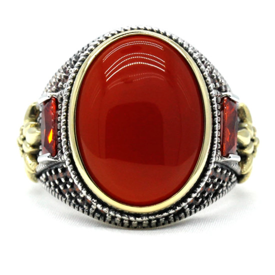 Anillo de Plata de Ley 925 con piedra de ágata roja ovalada rusa para hombre, joyería sólida de compromiso, anillo de boda, talla 8-13 - malaquita tienda 36