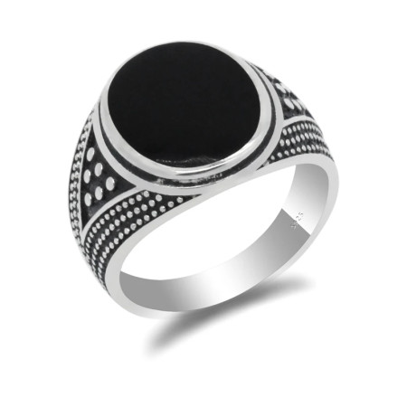 Anillo de Plata de Ley 925 hecho a mano para hombre y mujer, diseño Vintage tailandés de esmalte negro ovalado, joyería de fiesta Anillo de Plata de Ley 925 hecho a mano para hombre y mujer, diseño Vintage tailandés de esmalte negro ovalado, joyería de fiesta