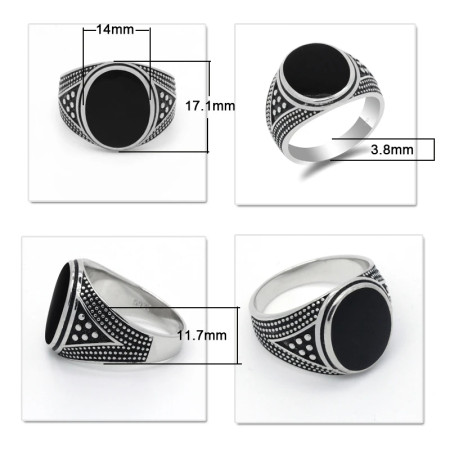 Anillo de Plata de Ley 925 hecho a mano para hombre y mujer, diseño Vintage tailandés de esmalte negro ovalado, joyería de fiesta Anillo de Plata de Ley 925 hecho a mano para hombre y mujer, diseño Vintage tailandés de esmalte negro ovalado, joyería de fiesta