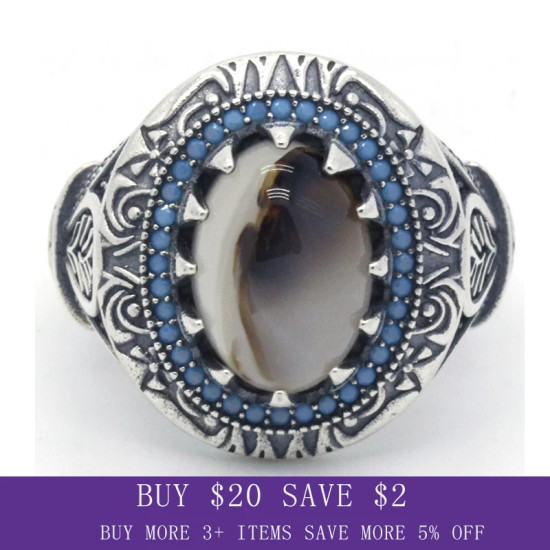 Anillo de Plata de Ley 925 con piedras azules para hombre, anillo grande de piedra Natural, estilo Punk Vintage, turco, hecho a mano, joyería de fiesta - malaquita tienda 36
