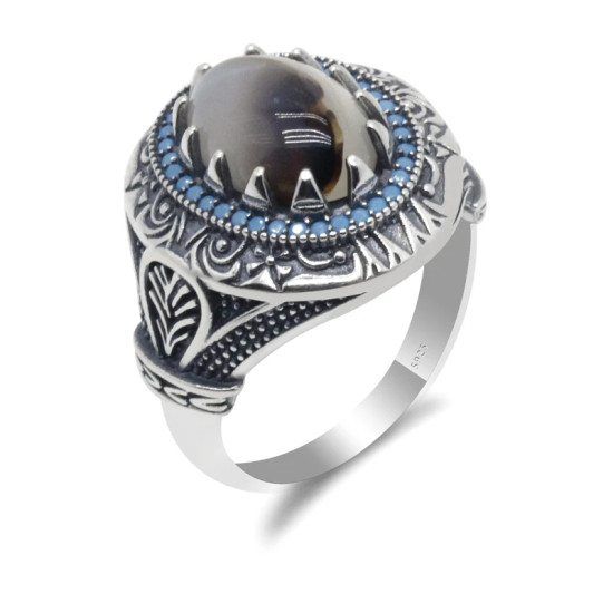 Anillo de Plata de Ley 925 con piedras azules para hombre, anillo grande de piedra Natural, estilo Punk Vintage, turco, hecho a mano, joyería de fiesta - malaquita tienda 36