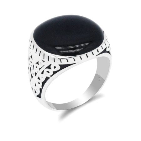 Anillo negro turco de Plata de Ley 925 para hombre y mujer, anillo esmaltado negro, diseño tallado Vintage Original, joyería