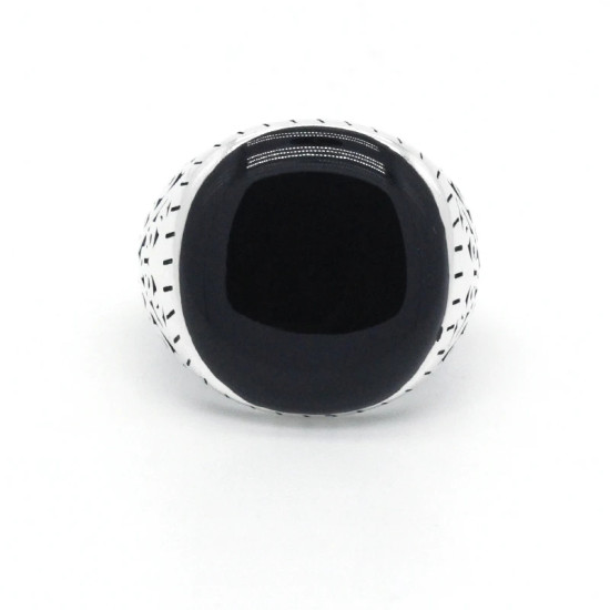 Anillo negro turco de Plata de Ley 925 para hombre y mujer, anillo esmaltado negro, diseño tallado Vintage Original, joyería - malaquita tienda 36