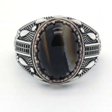 Anillo de Plata de Ley 925 con diseño de ágata Natural para hombre, sortija ovalada, estilo Punk, gota de agua, joyería hecha a mano