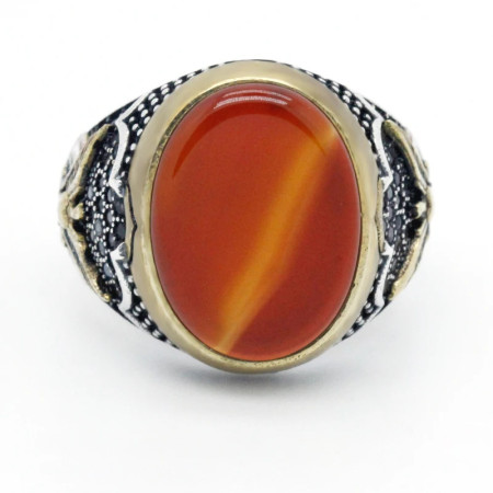 Anillo de Plata de Ley 925 con forma de águila para hombre, sortija ovalada, color rojo, piedra Natural, estilo Punk, Size8-13