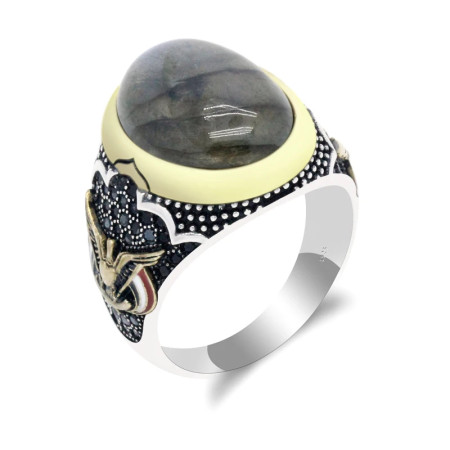 Anillo de Plata de Ley 925 para hombre, piedra lunar Natural ovalada, joyería de estilo Punk de alta calidad, Size8-13 de moda de Águila