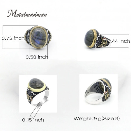 Anillo de Plata de Ley 925 para hombre, piedra lunar Natural ovalada, joyería de estilo Punk de alta calidad, Size8-13 de moda de Águila