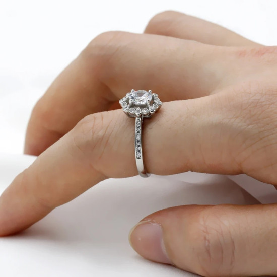 Anillos de plata 925 para mujer, joyería elegante de belleza para mujer, anillo grande de flor de CZ, joyería de moda, regalo, anillos de boda finos - malaquita tienda 36