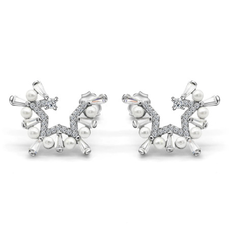 Pendientes de tuerca de perlas para mujer, de Plata de Ley 925, Perla de agua dulce, media estrella de circonita para mujer, regalo de compromiso de boda y Día de San Valentín Pendientes de tuerca de perlas para mujer, de Plata de Ley 925, Perla de agua dulce, media estrella de circonita para mujer, regalo de compromiso de boda y Día de San Valentín