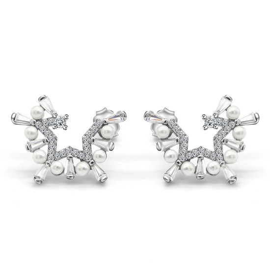 Pendientes de tuerca de perlas para mujer, de Plata de Ley 925, Perla de agua dulce, media estrella de circonita para mujer, regalo de compromiso de boda y Día de San Valentín - malaquita tienda 36