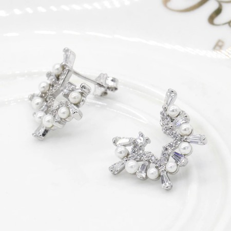 Pendientes de tuerca de perlas para mujer, de Plata de Ley 925, Perla de agua dulce, media estrella de circonita para mujer, regalo de compromiso de boda y Día de San Valentín Pendientes de tuerca de perlas para mujer, de Plata de Ley 925, Perla de agua dulce, media estrella de circonita para mujer, regalo de compromiso de boda y Día de San Valentín