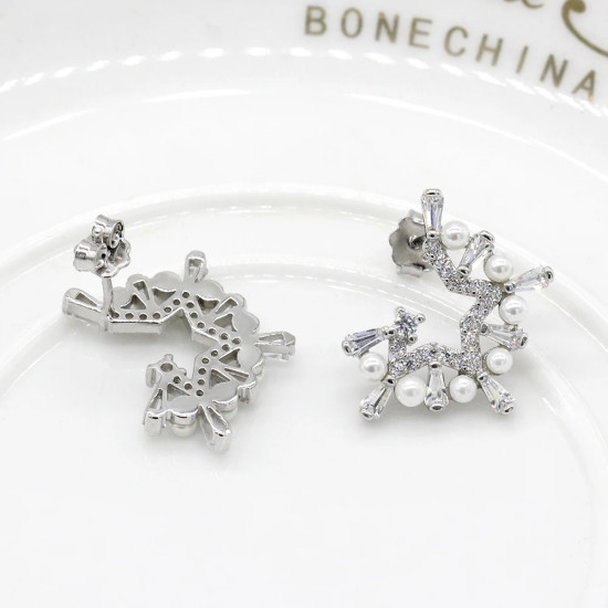 Pendientes de tuerca de perlas para mujer, de Plata de Ley 925, Perla de agua dulce, media estrella de circonita para mujer, regalo de compromiso de boda y Día de San Valentín - malaquita tienda 36