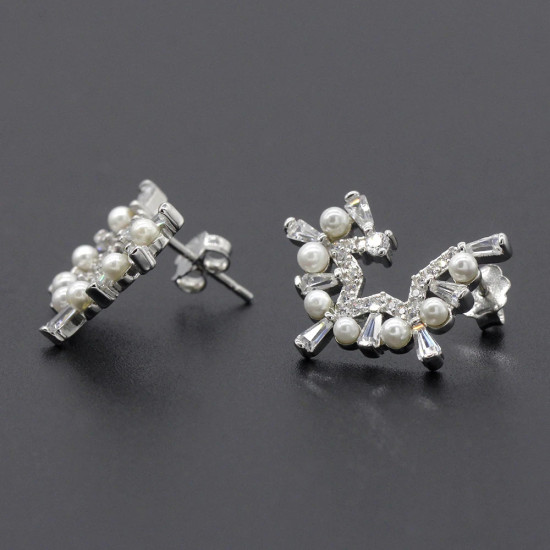Pendientes de tuerca de perlas para mujer, de Plata de Ley 925, Perla de agua dulce, media estrella de circonita para mujer, regalo de compromiso de boda y Día de San Valentín - malaquita tienda 36
