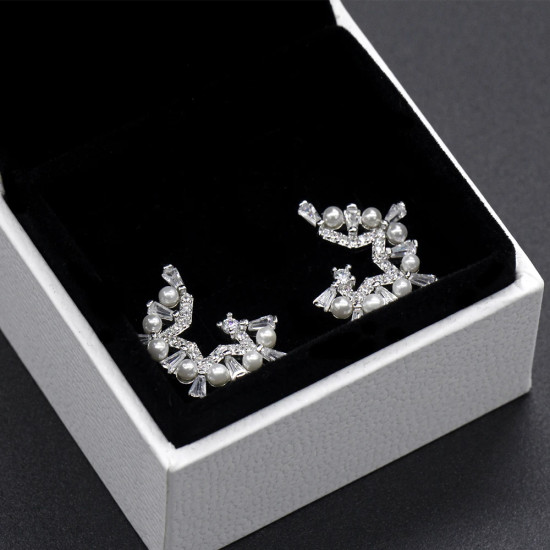 Pendientes de tuerca de perlas para mujer, de Plata de Ley 925, Perla de agua dulce, media estrella de circonita para mujer, regalo de compromiso de boda y Día de San Valentín - malaquita tienda 36