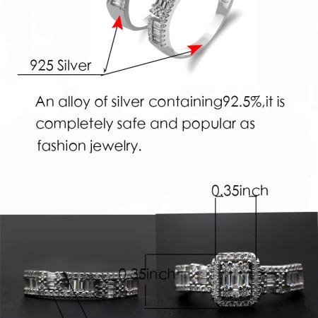 Deslumbrante anillo de Plata de Ley 925 de 2 uds. De piedra CZ, conjunto de anillos de compromiso/boda para mujer, diseño único, joyería de alta calidad fina Deslumbrante anillo de Plata de Ley 925 de 2 uds. De piedra CZ, conjunto de anillos de compromiso/boda para mujer, diseño único, joyería de alta calidad fina