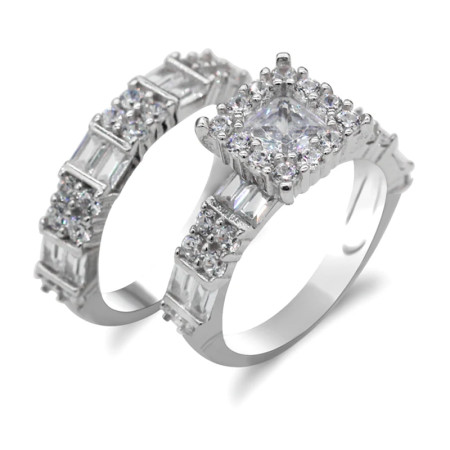 Anillo de plata de primera ley y Circonia cúbica para mujer, sortija, plata esterlina 925, Circonia cúbica, zirconia, circonita, zirconita, brillante, 2 unidades