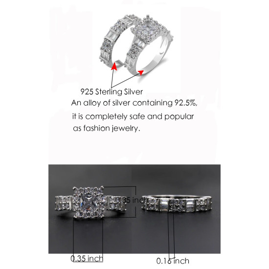Anillo de plata de primera ley y Circonia cúbica para mujer, sortija, plata esterlina 925, Circonia cúbica, zirconia, circonita, zirconita, brillante, 2 unidades - malaquita tienda 36