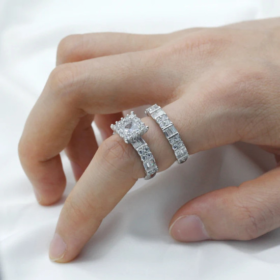 Anillo de plata de primera ley y Circonia cúbica para mujer, sortija, plata esterlina 925, Circonia cúbica, zirconia, circonita, zirconita, brillante, 2 unidades - malaquita tienda 36