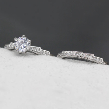 Juego de 2 uds de anillos redondos de Plata de Ley 925 auténtica CZ Stone para mujer, estilo clásico elegante, regalo de joyería de compromiso a la moda Juego de 2 uds de anillos redondos de Plata de Ley 925 auténtica CZ Stone para mujer, estilo clásico elegante, regalo de joyería de compromiso a la moda