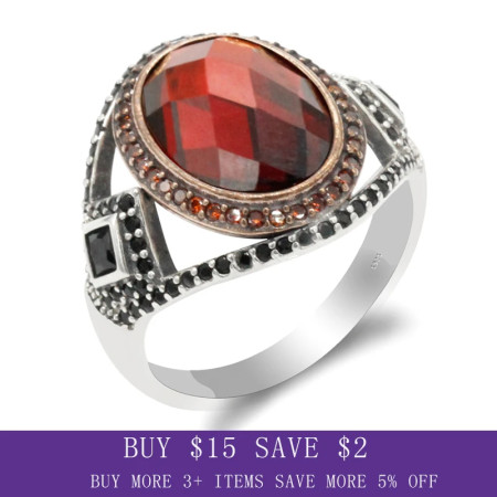 Anillo de plata de ley S925 para hombre, joyería hecha a mano de circón con gema roja ovalada, regalo Vintage para el Día de San Valentín