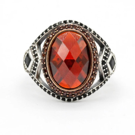 Anillo de plata de ley S925 para hombre, joyería hecha a mano de circón con gema roja ovalada, regalo Vintage para el Día de San Valentín