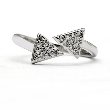Anillos abiertos de doble triángulo para mujer, joyería de circonia cúbica Ajustable para dedo, estilo romántico, joyería de moda de alta calidad Anillos abiertos de doble triángulo para mujer, joyería de circonia cúbica Ajustable para dedo, estilo romántico, joyería de moda de alta calidad