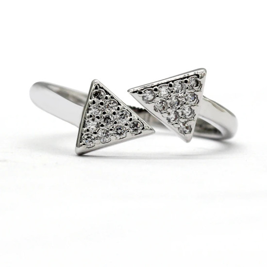 Anillos abiertos de doble triángulo para mujer, joyería de circonia cúbica Ajustable para dedo, estilo romántico, joyería de moda de alta calidad - malaquita tienda 36