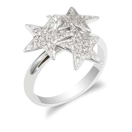 Anillo de circonia cúbica para mujer, sortija de 3 estrellas de estilo romántico, Color blanco, brillante, ajustable, a la moda Anillo de circonia cúbica para mujer, sortija de 3 estrellas de estilo romántico, Color blanco, brillante, ajustable, a la moda