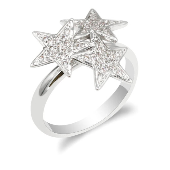 Anillo de circonia cúbica para mujer, sortija de 3 estrellas de estilo romántico, Color blanco, brillante, ajustable, a la moda - malaquita tienda 36