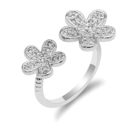 Anillos abiertos de doble flor para mujer, anillos de dedo de tamaño ajustable para mujer, estilo romántico, deslumbrante, piedra CZ, joyería de moda