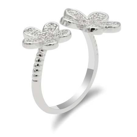 Anillos abiertos de doble flor para mujer, anillos de dedo de tamaño ajustable para mujer, estilo romántico, deslumbrante, piedra CZ, joyería de moda
