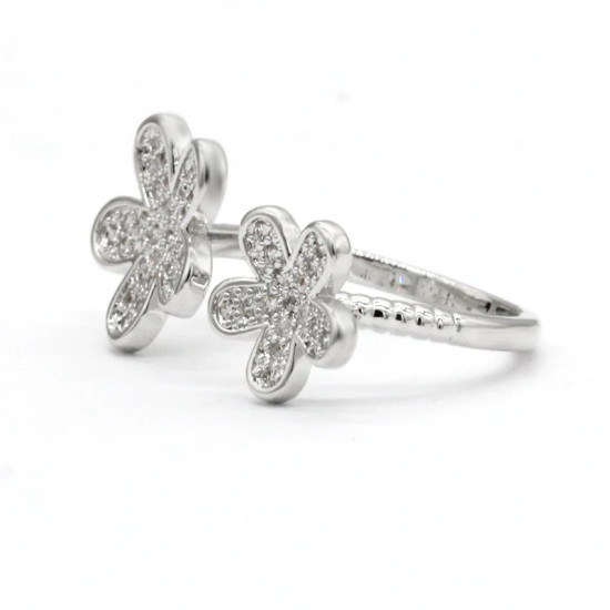 Anillos abiertos de doble flor para mujer, anillos de dedo de tamaño ajustable para mujer, estilo romántico, deslumbrante, piedra CZ, joyería de moda - malaquita tienda 36
