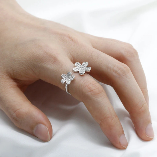 Anillos abiertos de doble flor para mujer, anillos de dedo de tamaño ajustable para mujer, estilo romántico, deslumbrante, piedra CZ, joyería de moda - malaquita tienda 36