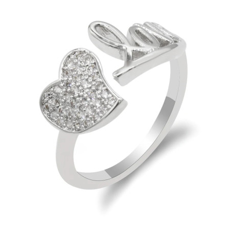 Anillos abiertos con forma de corazón para mujer, anillos de boda con letras de estilo romántico, tamaño ajustable, deslumbrante, CZ, joyería de moda