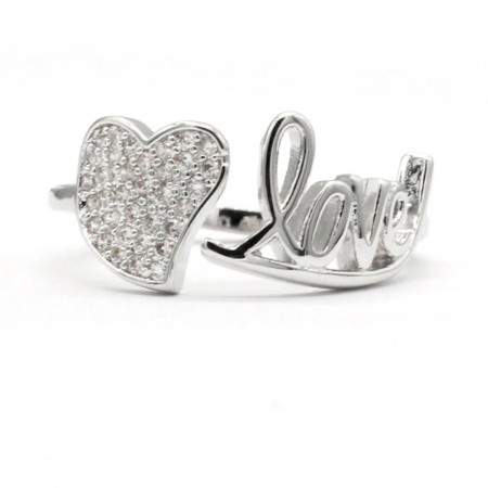 Anillos abiertos con forma de corazón para mujer, anillos de boda con letras de estilo romántico, tamaño ajustable, deslumbrante, CZ, joyería de moda