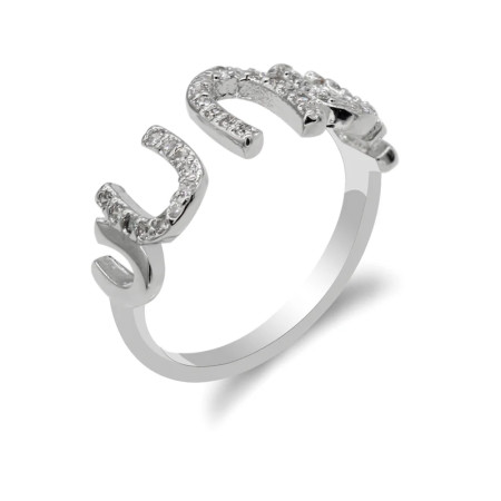 Anillo abierto con forma de corazón y letras para mujer, sortija de boda de estilo romántico, ajustable, deslumbrante, CZ, joyería de moda Anillo abierto con forma de corazón y letras para mujer, sortija de boda de estilo romántico, ajustable, deslumbrante, CZ, joyería de moda