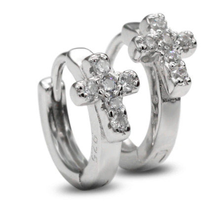 Pendientes de plata de ley 925 auténtica para mujer, aretes redondos de circonita cúbica, pendientes de Cruz geométrica, regalo fino de plata de ley Pendientes de plata de ley 925 auténtica para mujer, aretes redondos de circonita cúbica, pendientes de Cruz geométrica, regalo fino de plata de ley